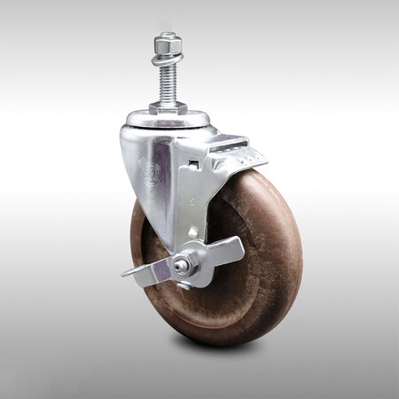 Service Caster 5 Inch SS High Temp Glass Filled Nylon 3/8 Inch Threaded Stem Caster with Brake SCC-SSTS20S514-GFNSHT-TLB-381615